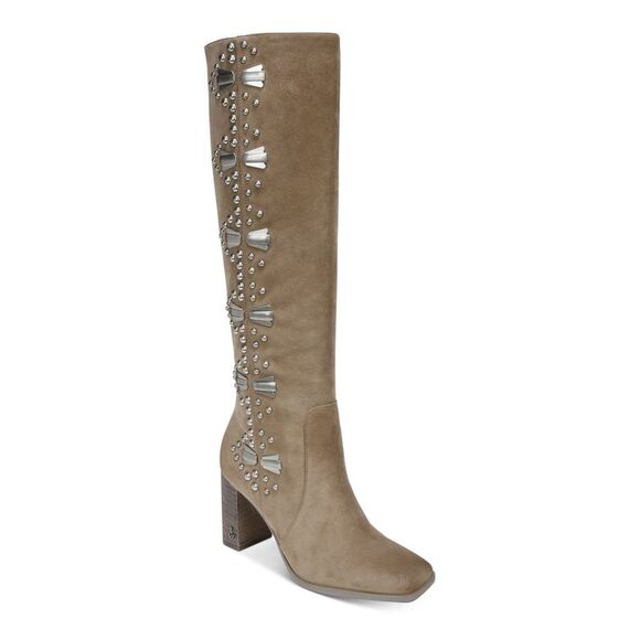 NWT SAM EDELMAN Womens Beige Oma Square Toe Block Heel Leather Boots 8.5 M